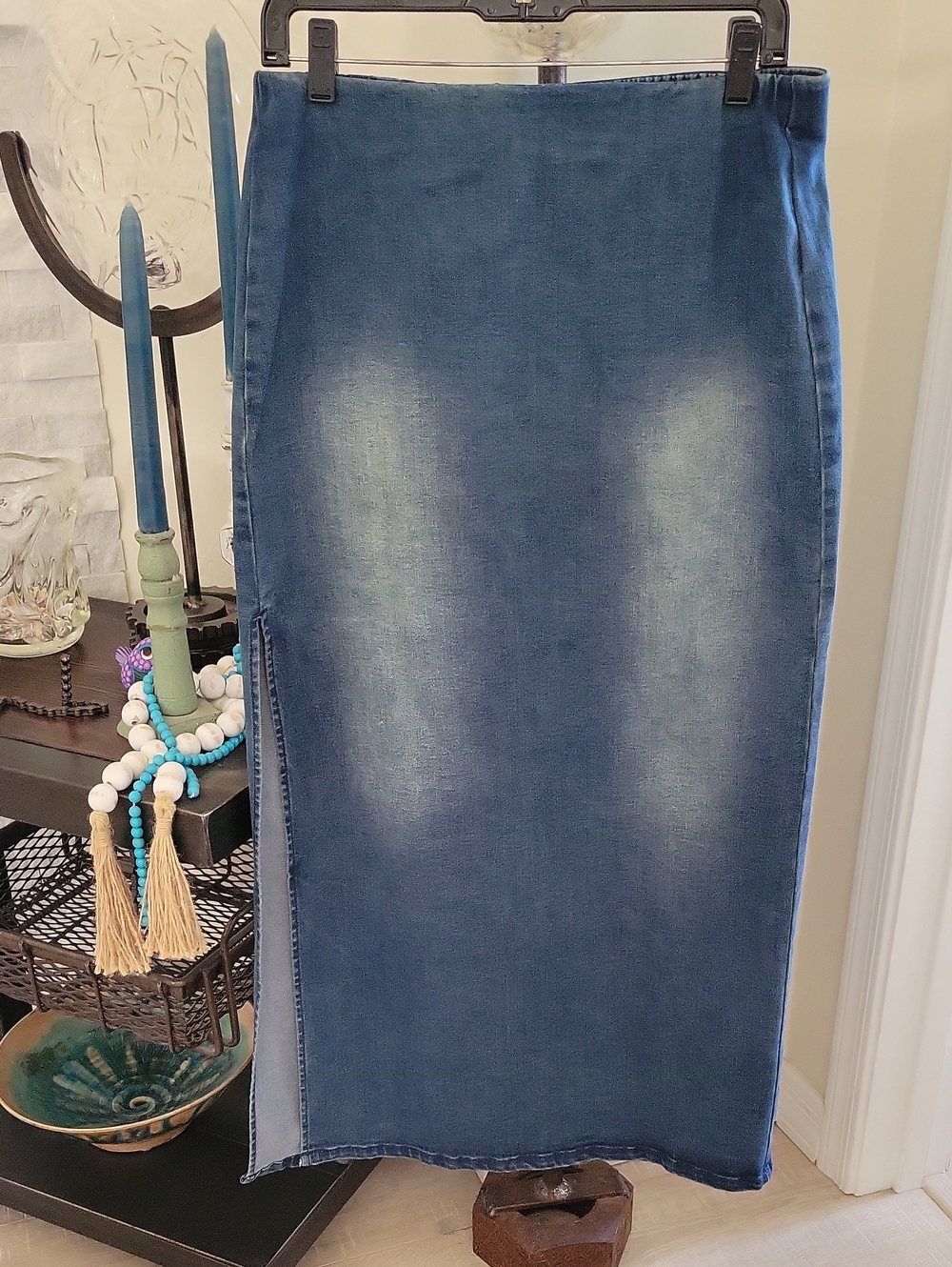 refuge Faded Blue Denim Pencil Skirt